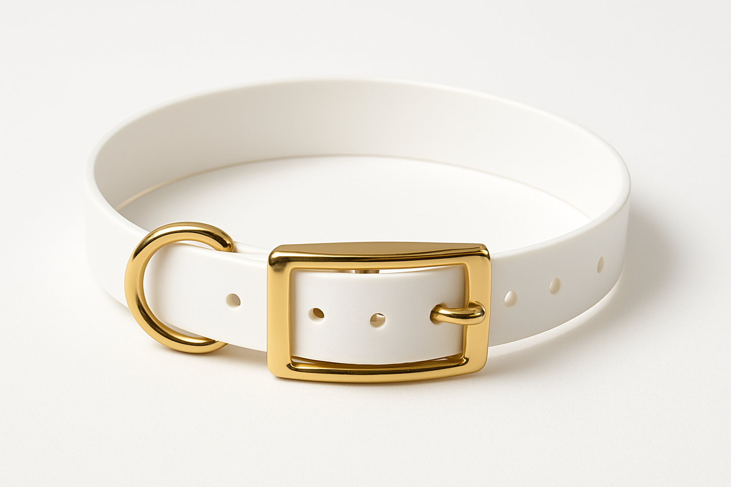 White Rubber collar with gold belt buckle for dogs